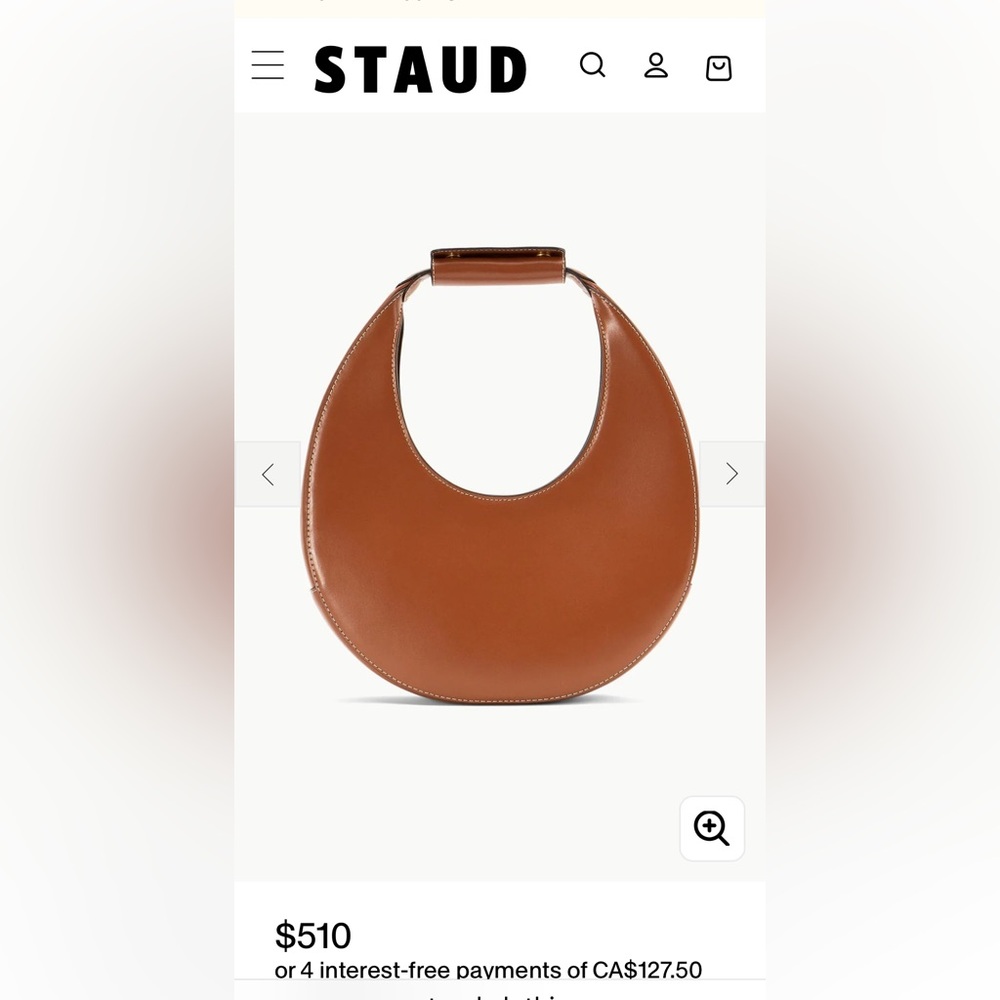 STAUD Tan Leather Moon Bag